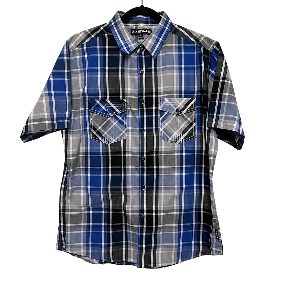 Airwalk Multicolor Mens XL Cotton Blend Short Sleeve Shirt Plaid‎ Pockets